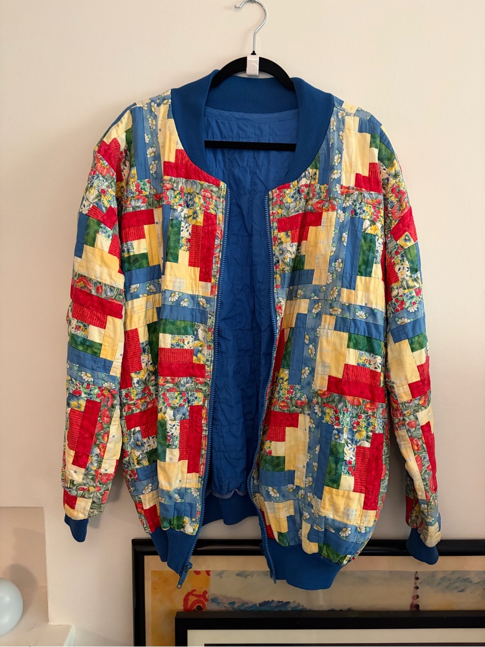 Vintage Multicolor Patchwork Quilted Bomber Jacket